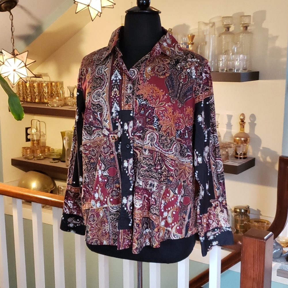 Coldwater Creek Womans Brown Patterend Button Front Shirt